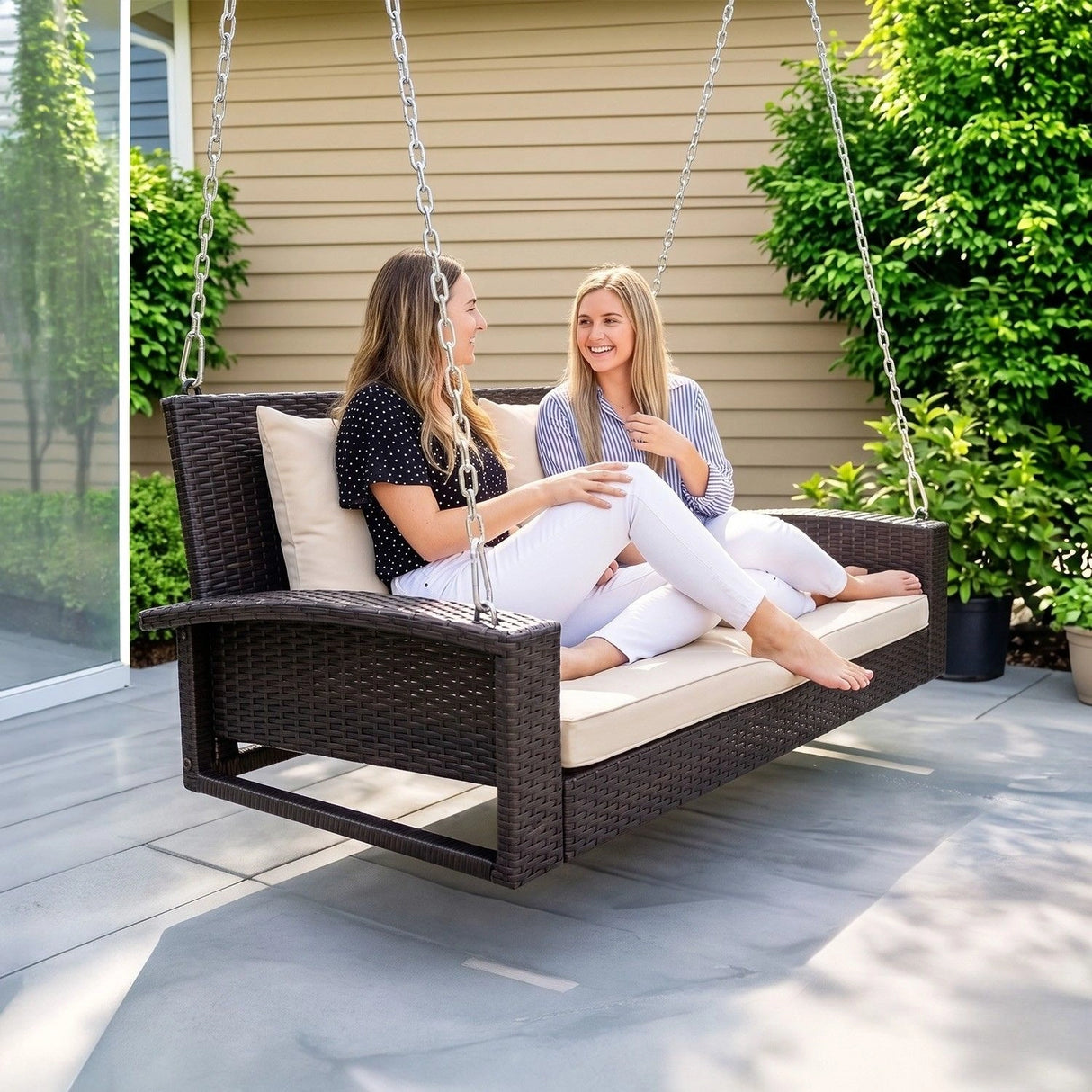 Dark Brown Rattan Wicker Two Seater Sofa Swing