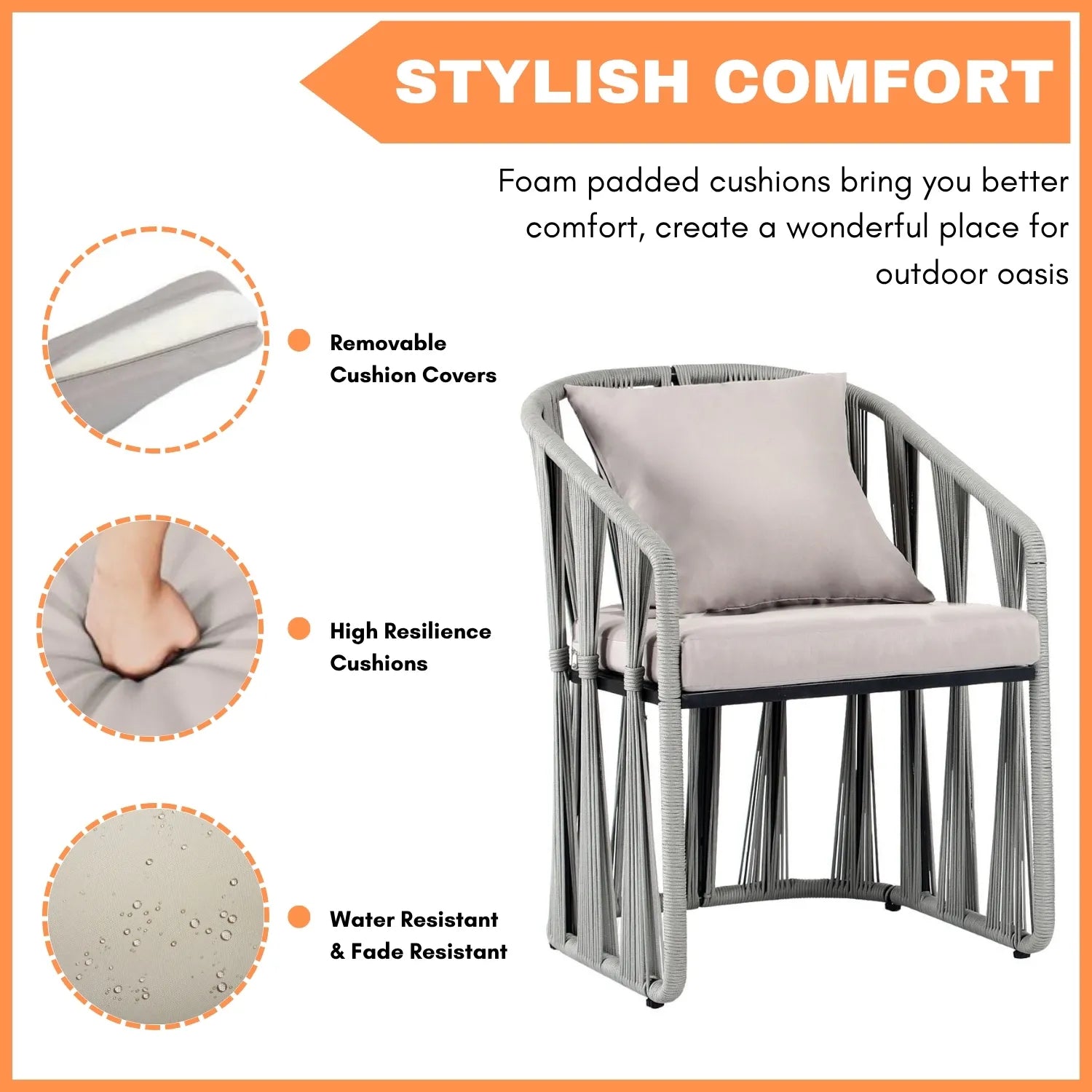 Outdoor Rope 3-Piece Patio Set