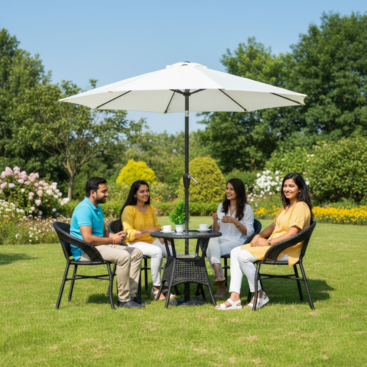 Outdoor Wicker 5-Piece Patio Set with Outdoor Umbrella