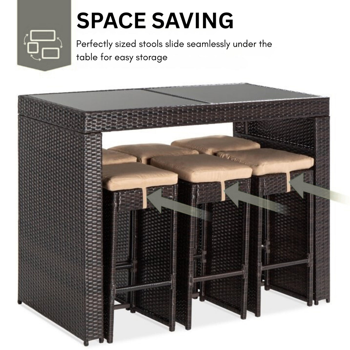 7-Piece Outdoor Rattan Wicker Bar Set with Glass Top Table