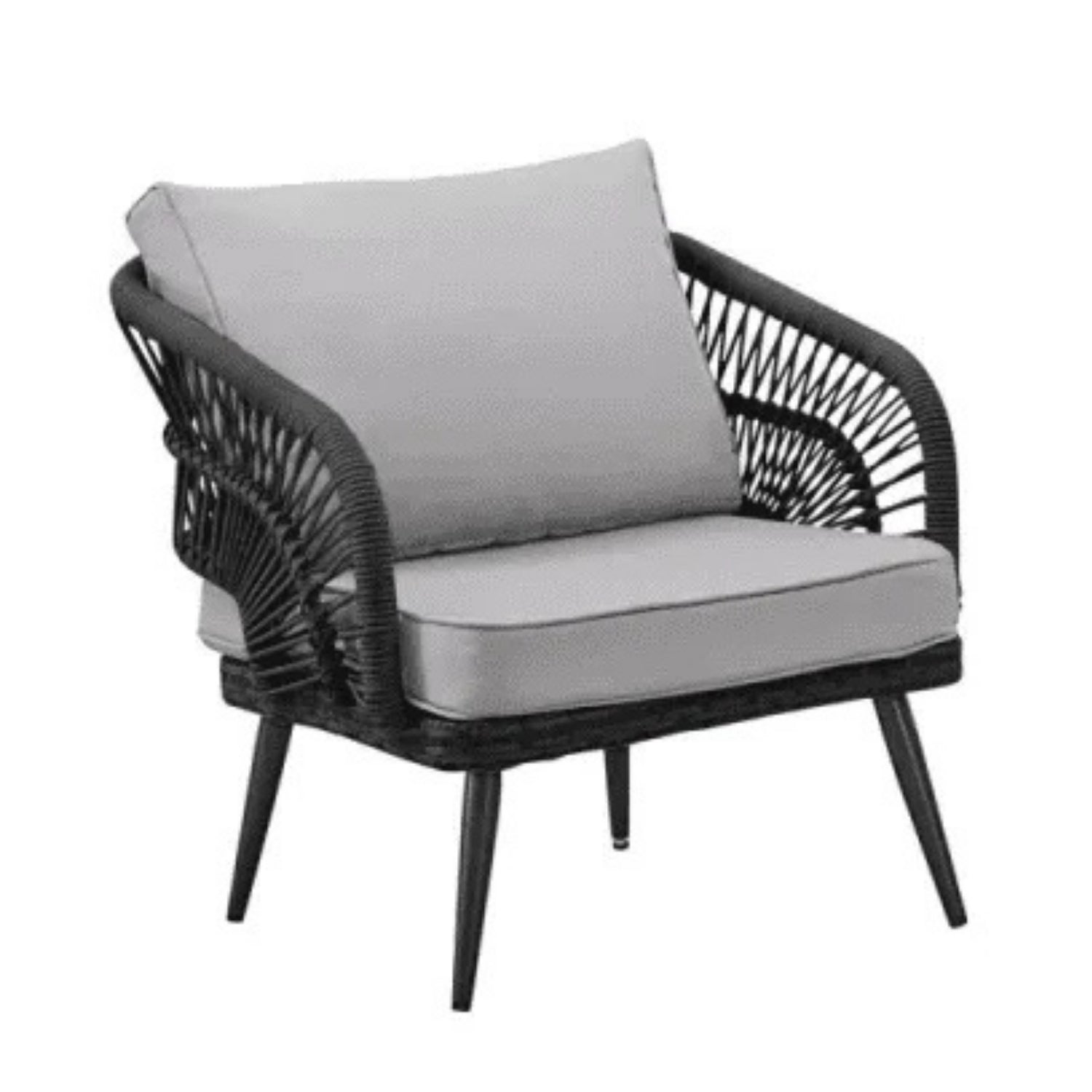 Outdoor Rope 4-Piece Patio Sofa Set with Glass Top Table (Black/Light Grey)