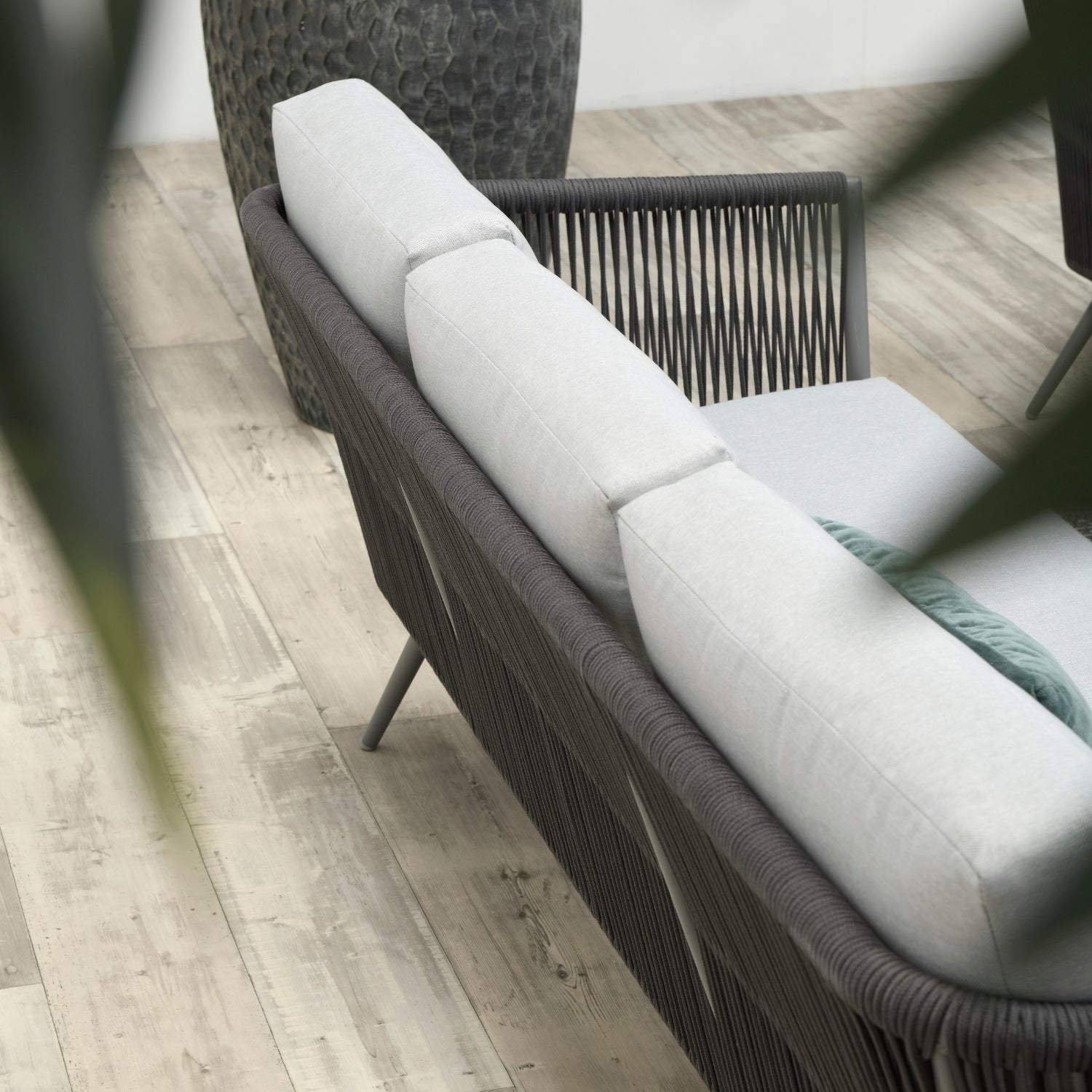 5-Seater Outdoor Rope Patio Sofa Set with Glass Top Tables (Black & Grey)