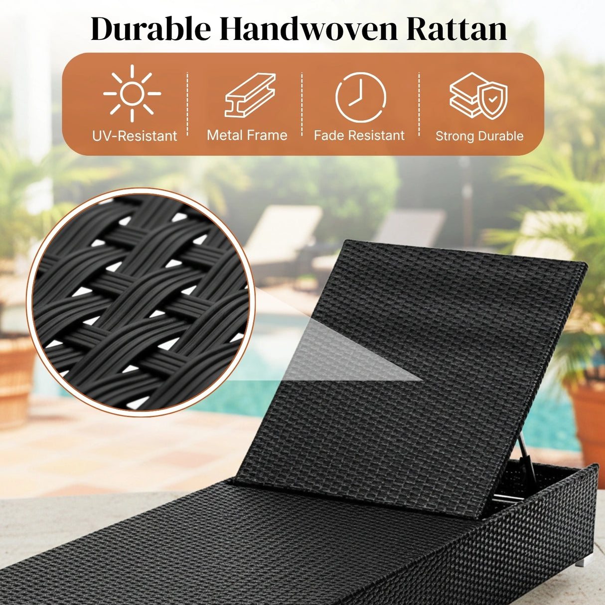 Outdoor All-Weather Rattan Wicker Lounger (Black & Grey)