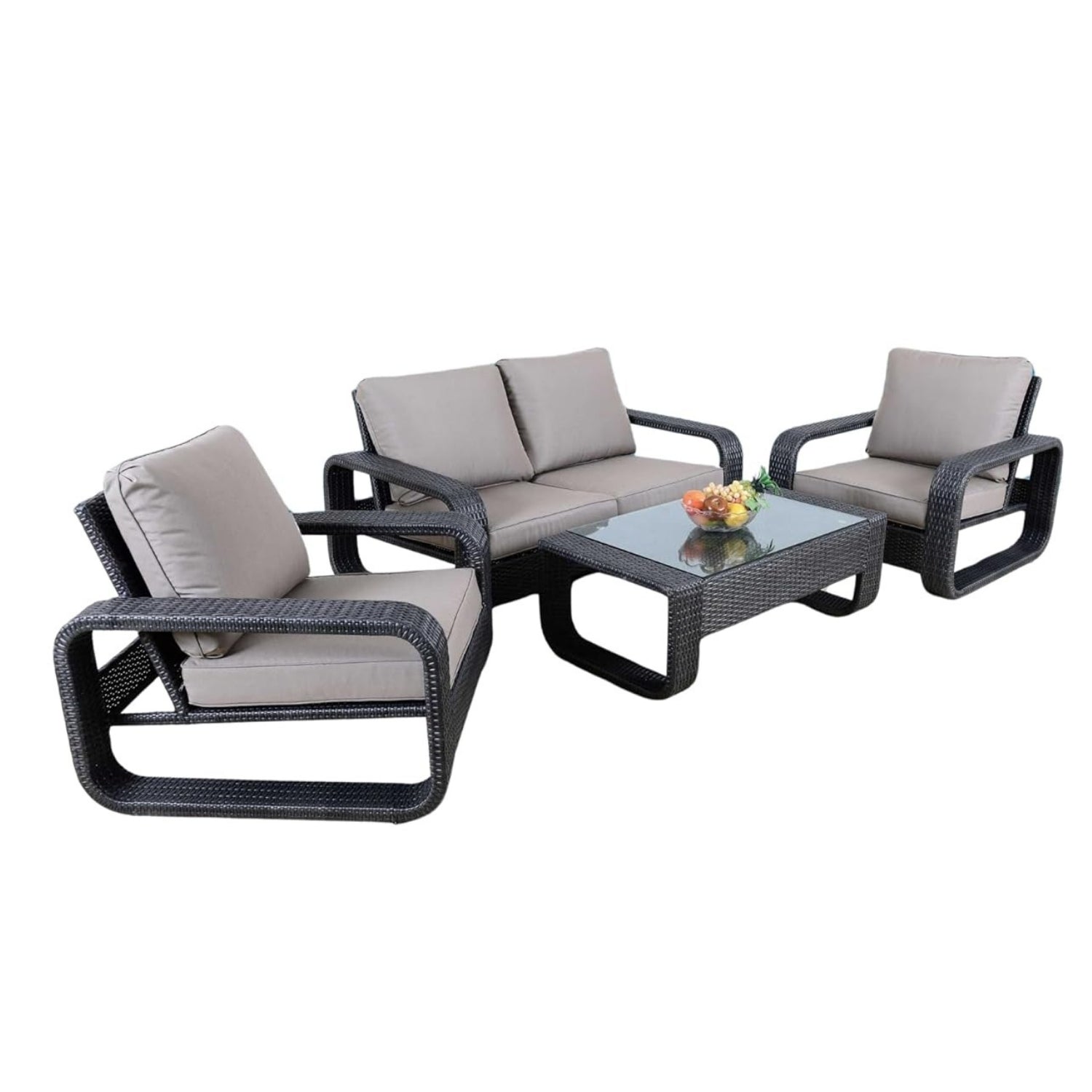 4-Piece Outdoor Rattan Wicker Patio Sofa Set & Glass Top Table
