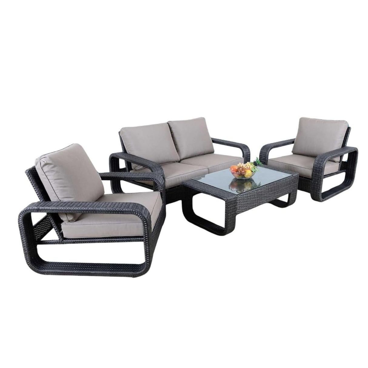 4-Piece Outdoor Rattan Wicker Patio Sofa Set & Glass Top Table