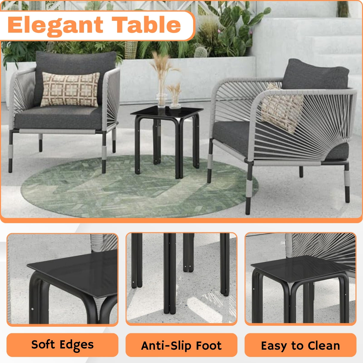 3 Piece Garden Outdoor Rope Patio Set