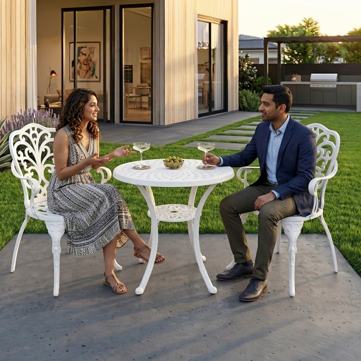 Outdoor 3-Piece Cast Aluminum Bistro Set (White)