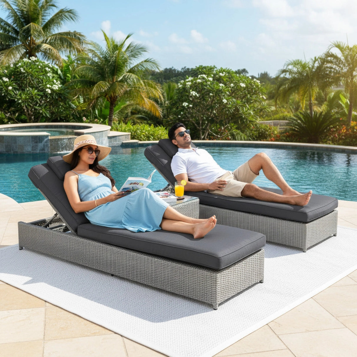 Outdoor Wicker Lounge Chairs Set of 2 With Side Table