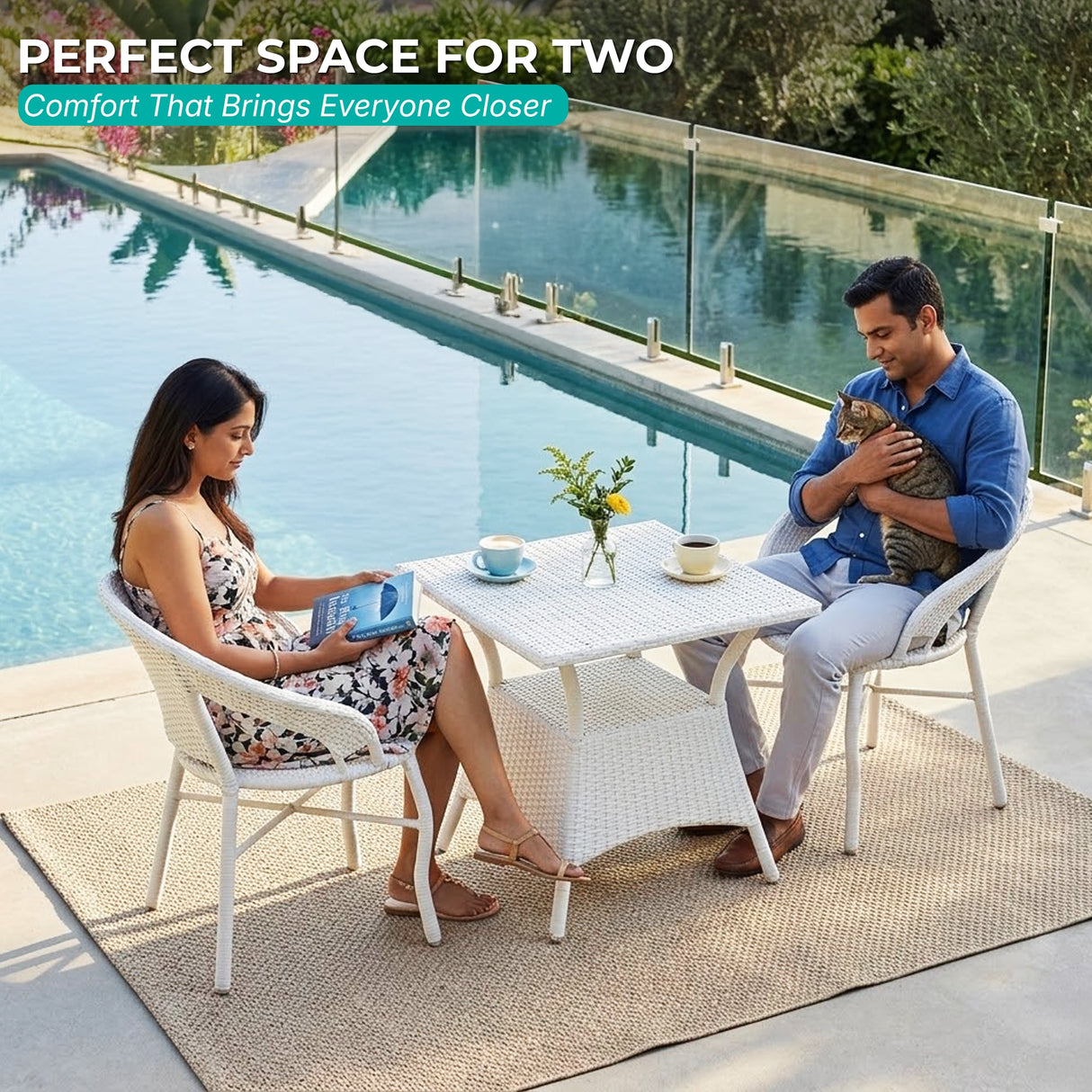 Outdoor Wicker 3 Piece Patio Bistro Set (White)