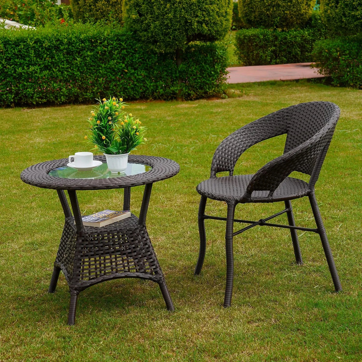 3-Piece Outdoor Rattan Wicker Patio Bistro Set