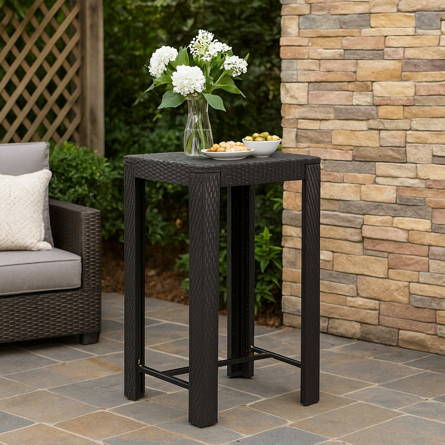Outdoor Rattan Wicker High Top Bar Table