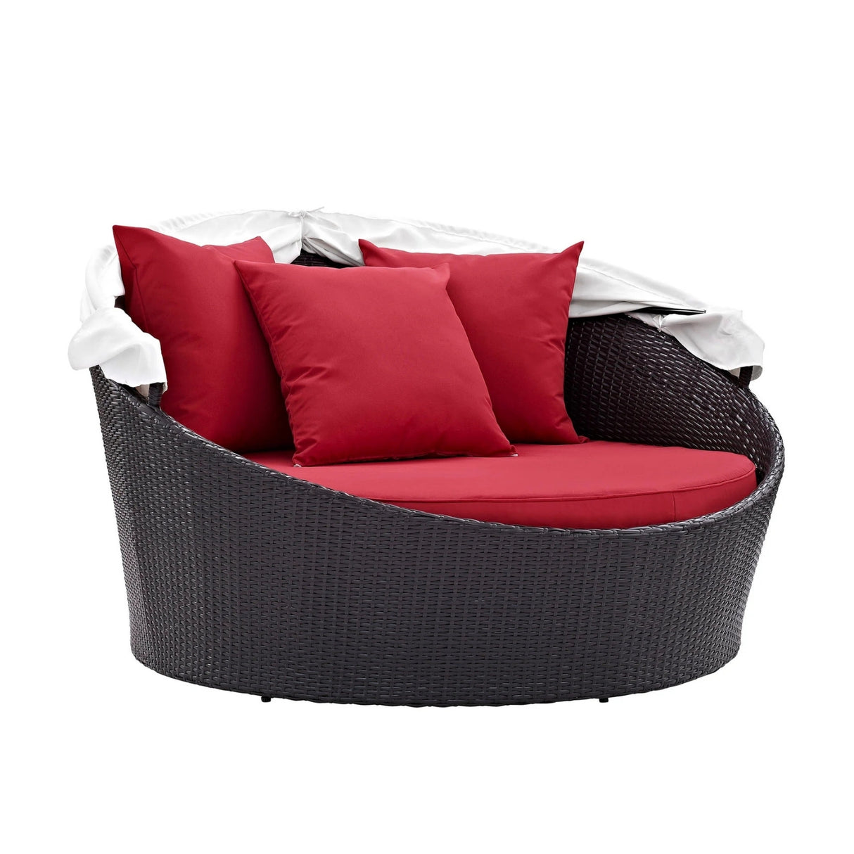 Outdoor Rattan Wicker Patio Daybed with Retractable Canopy