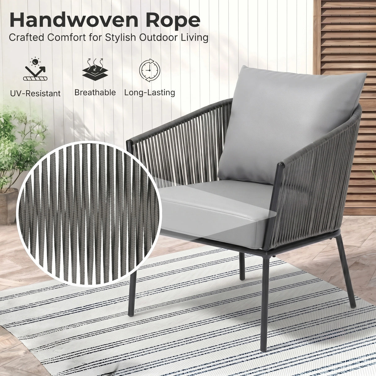 Outdoor 5 Piece Rope Patio Sofa Set (Grey)