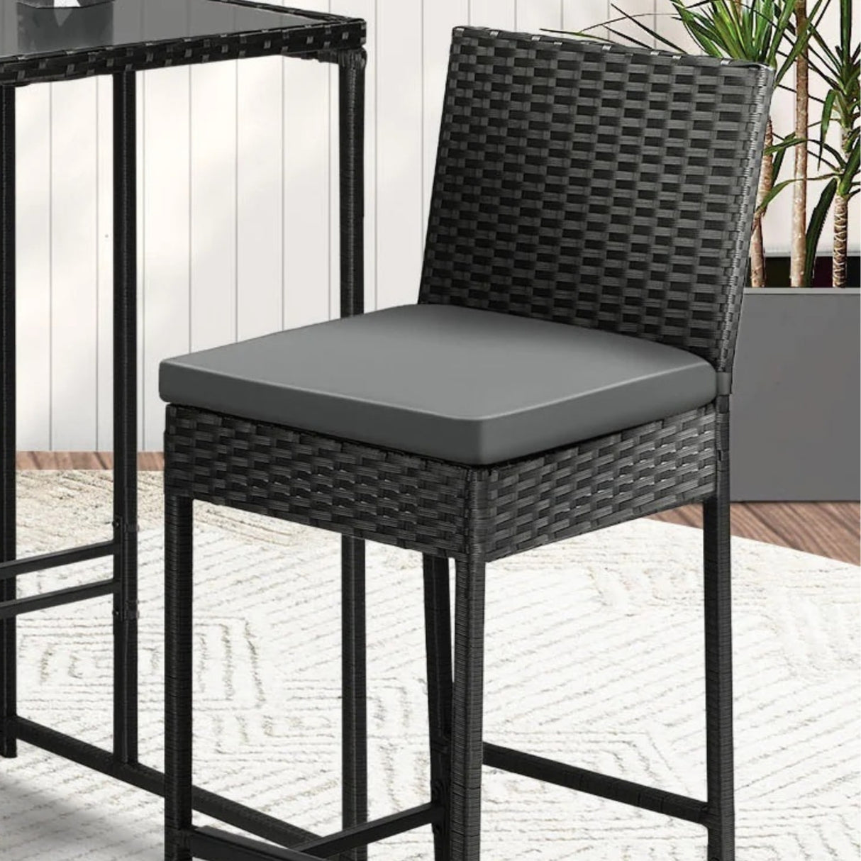 3-Piece Outdoor Rattan Wicker Bar Set with Glass Top Table
