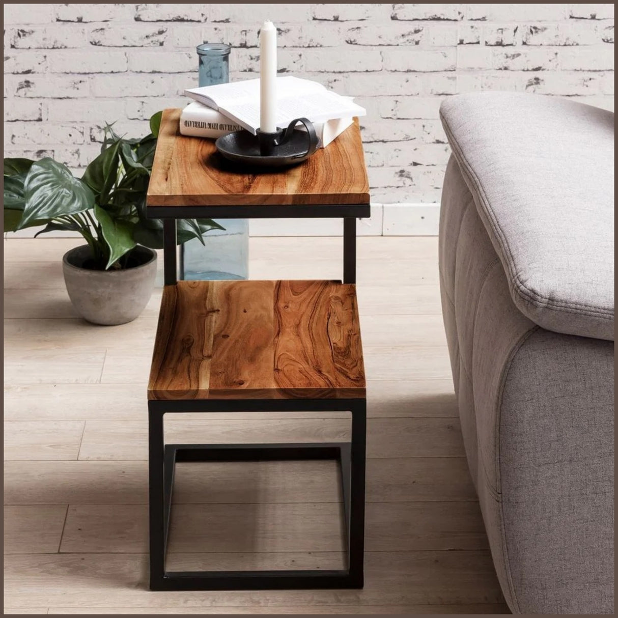 Solid Sheesham Wood S-Shape Bedside Corner Side Table