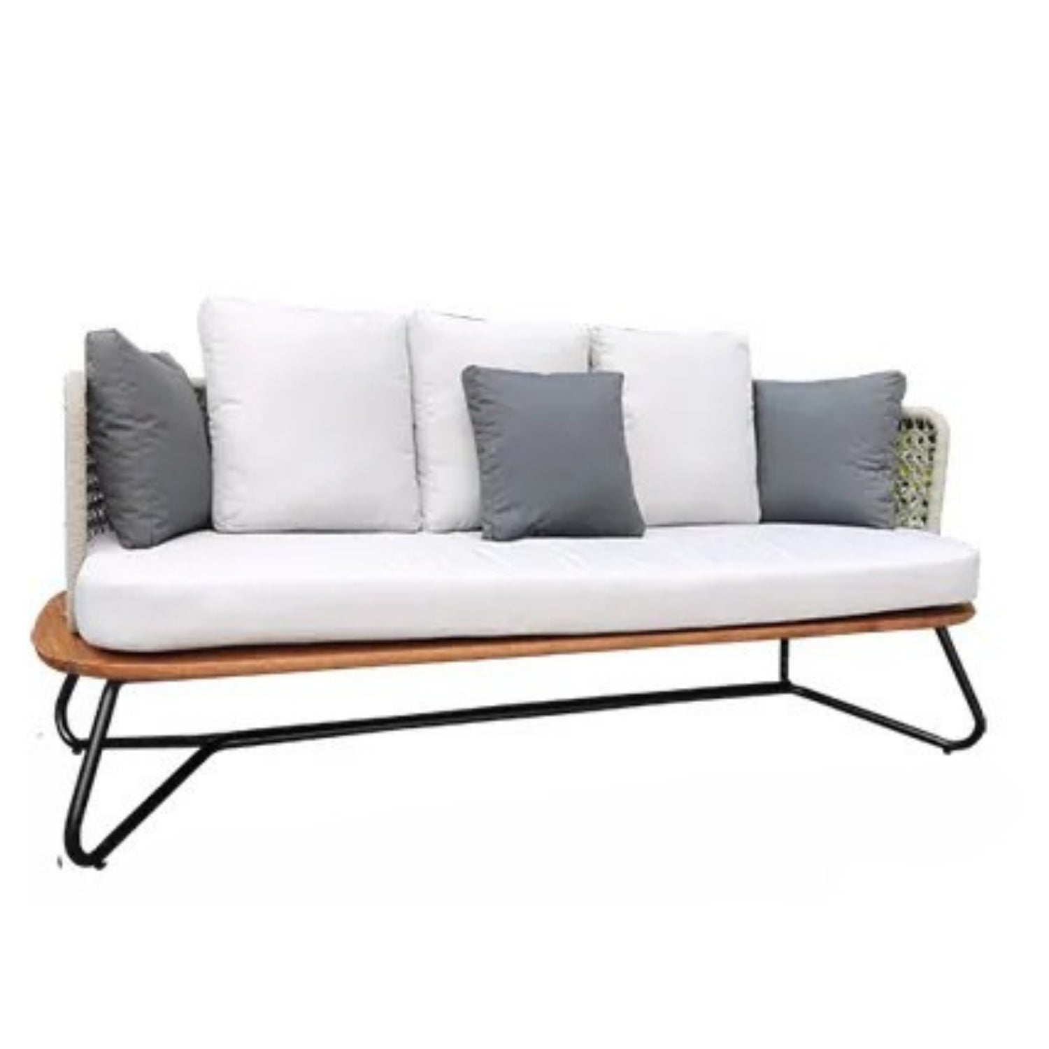 5-Seater Outdoor All-Weather Rope Sofa Set With Wooden Base