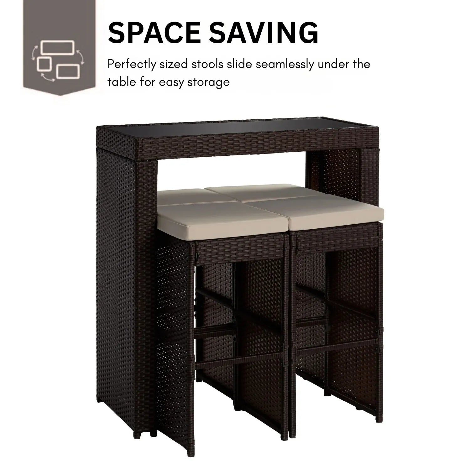 5-Piece Outdoor Rattan Wicker Bar Set with Glass Top Table