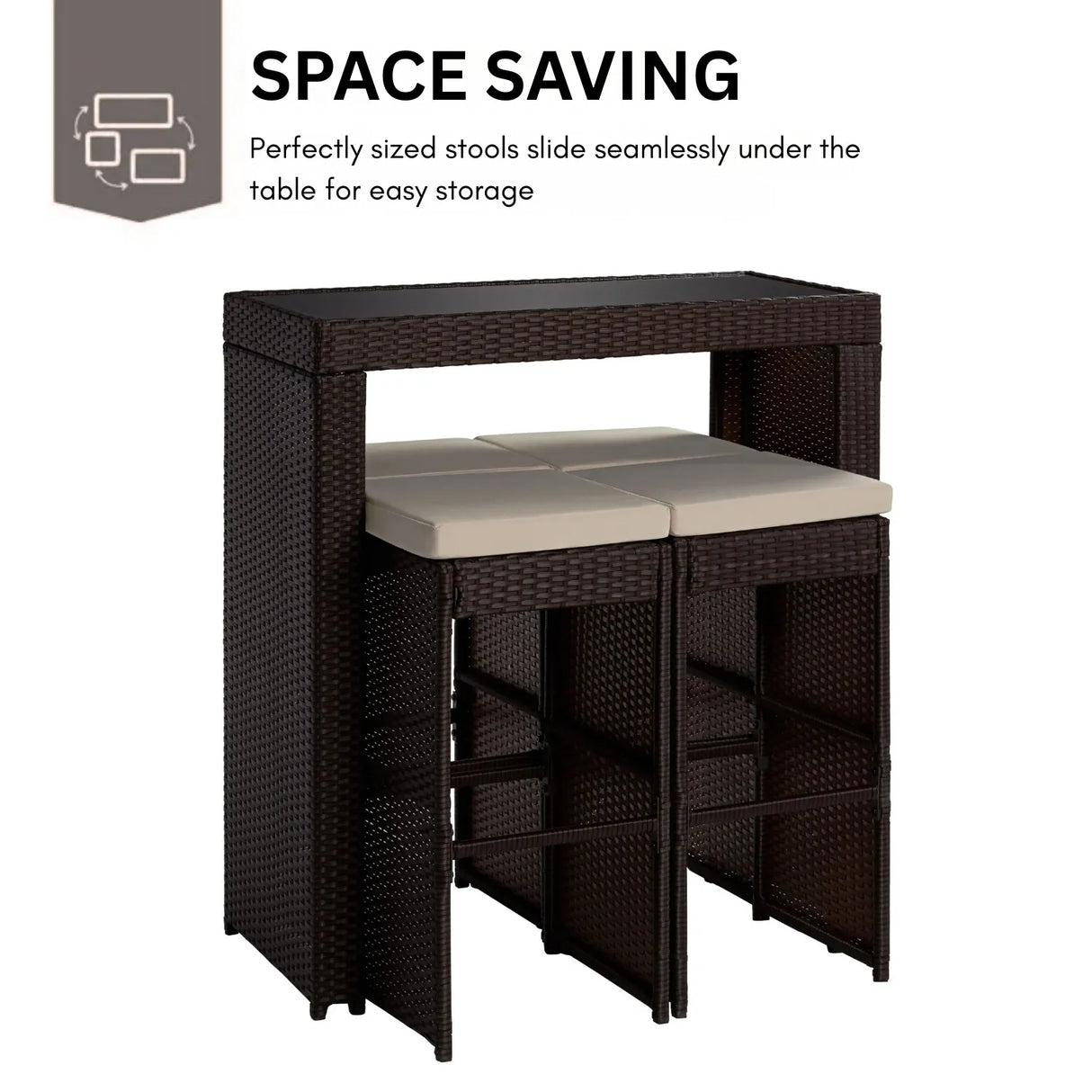 5-Piece Outdoor Rattan Wicker Bar Set with Glass Top Table