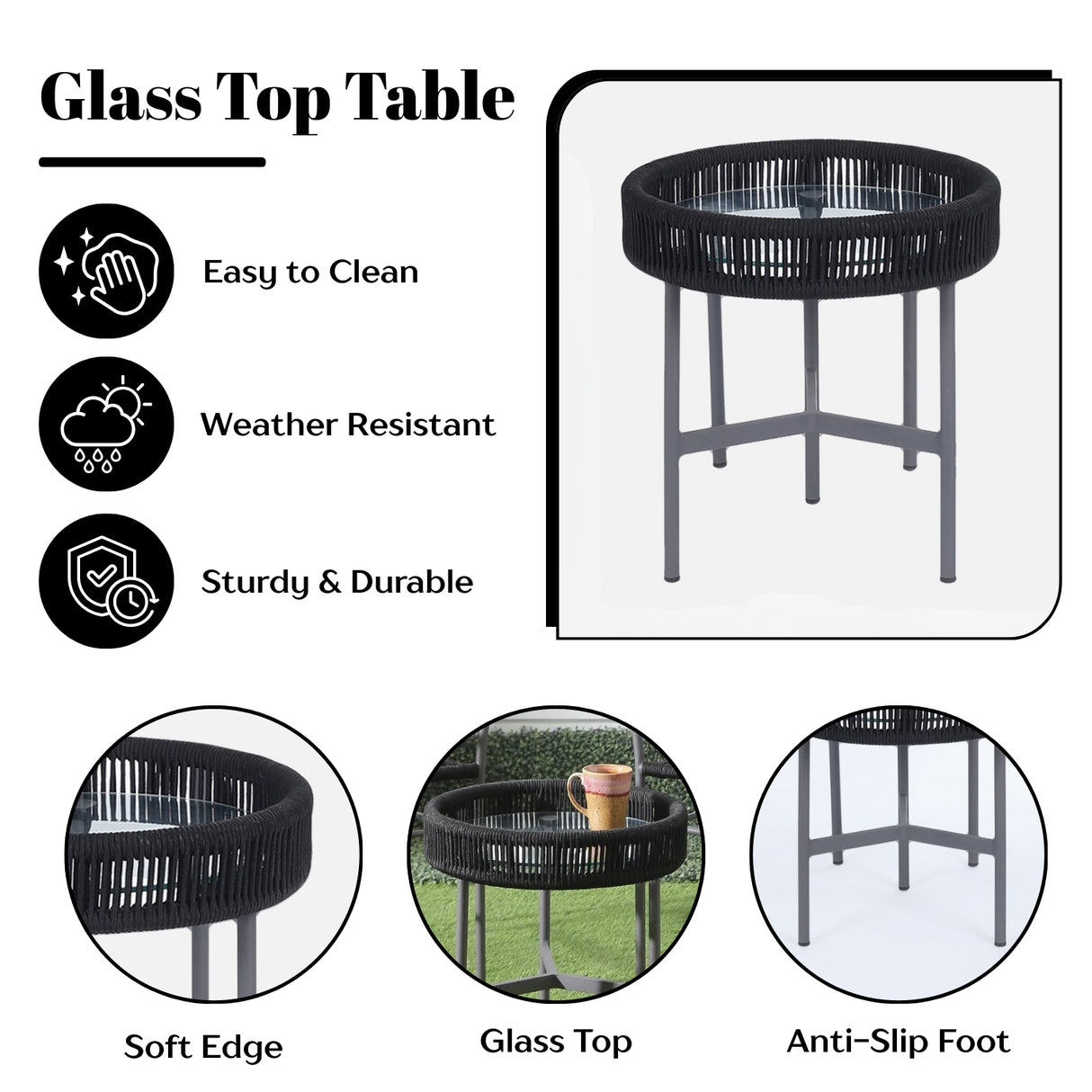 3-Piece Black Rope Outdoor Patio Set