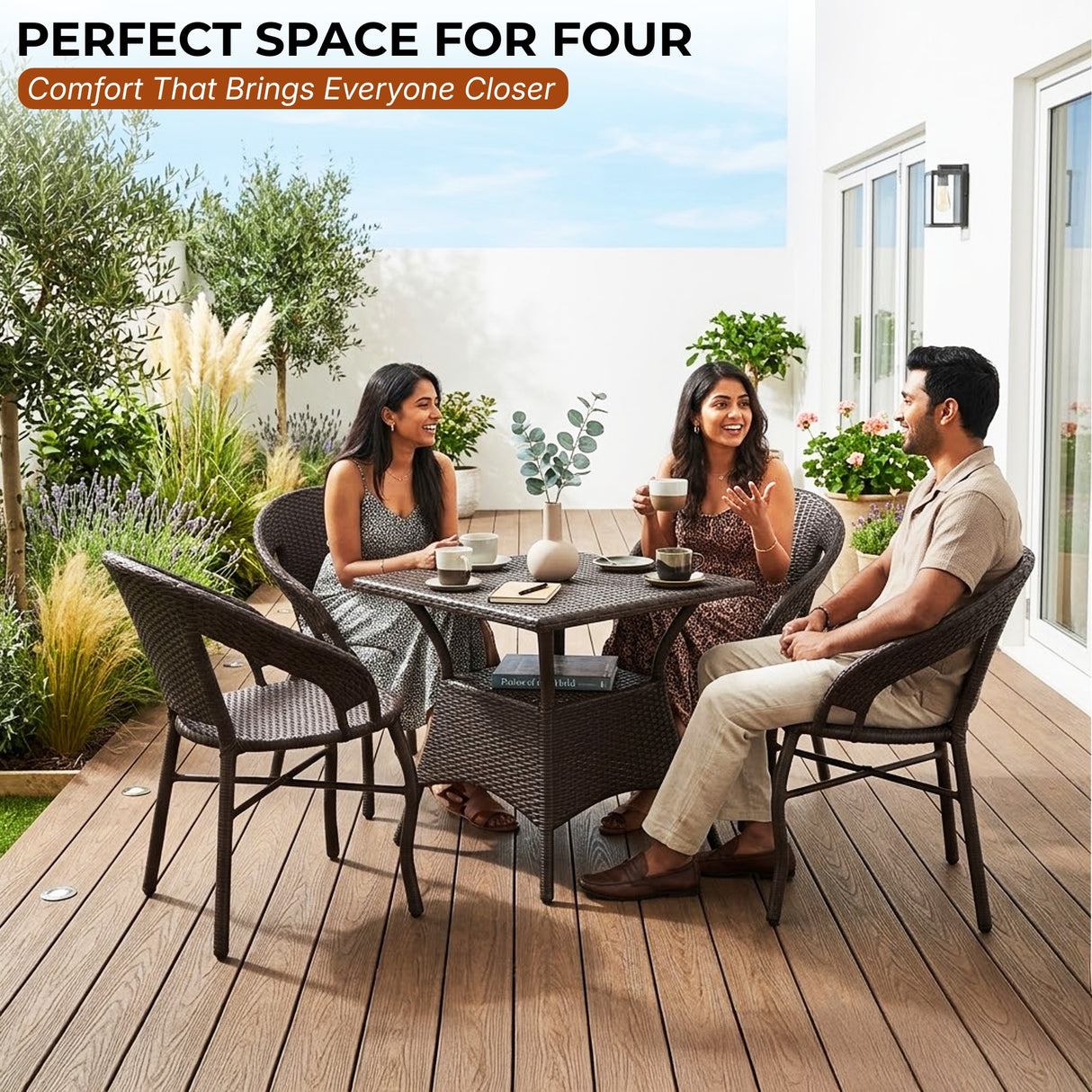 Outdoor Rattan Wicker 5-Piece Patio Furniture Set (Dark Brown)
