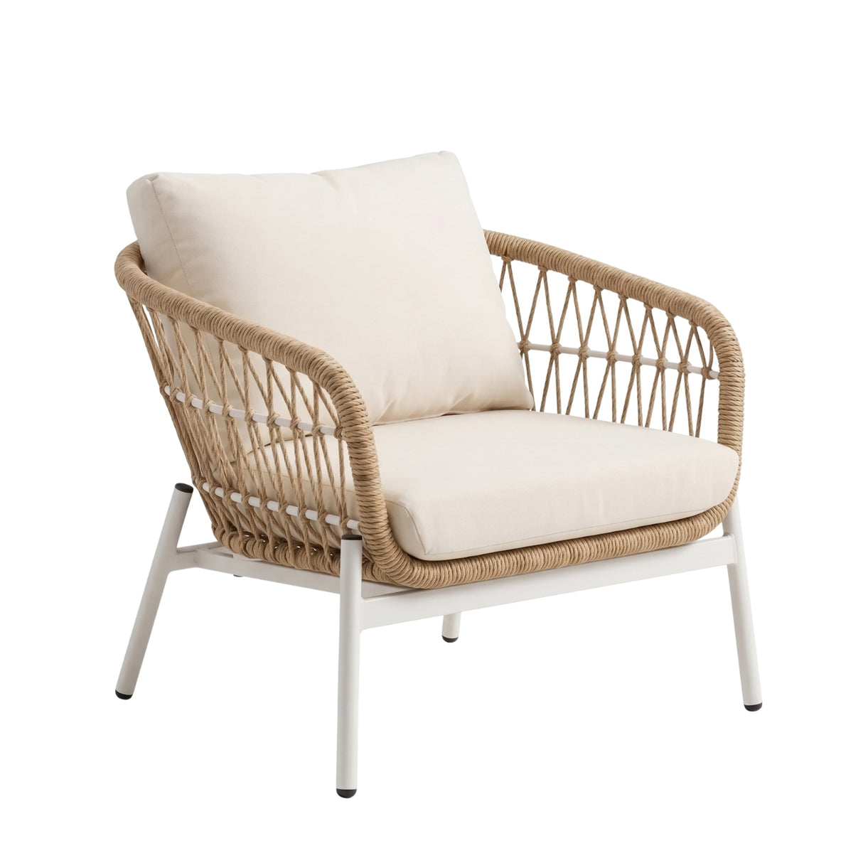 Outdoor 5 Seater Rope Conversation Sofa Set (Beige & Cream)