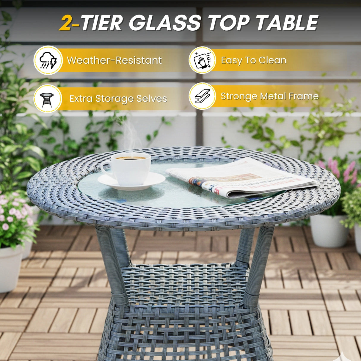 3-Piece Outdoor Rattan Wicker Patio Bistro Set