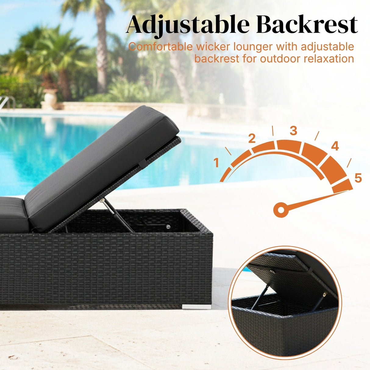 Outdoor All-Weather Rattan Wicker Lounger (Black)