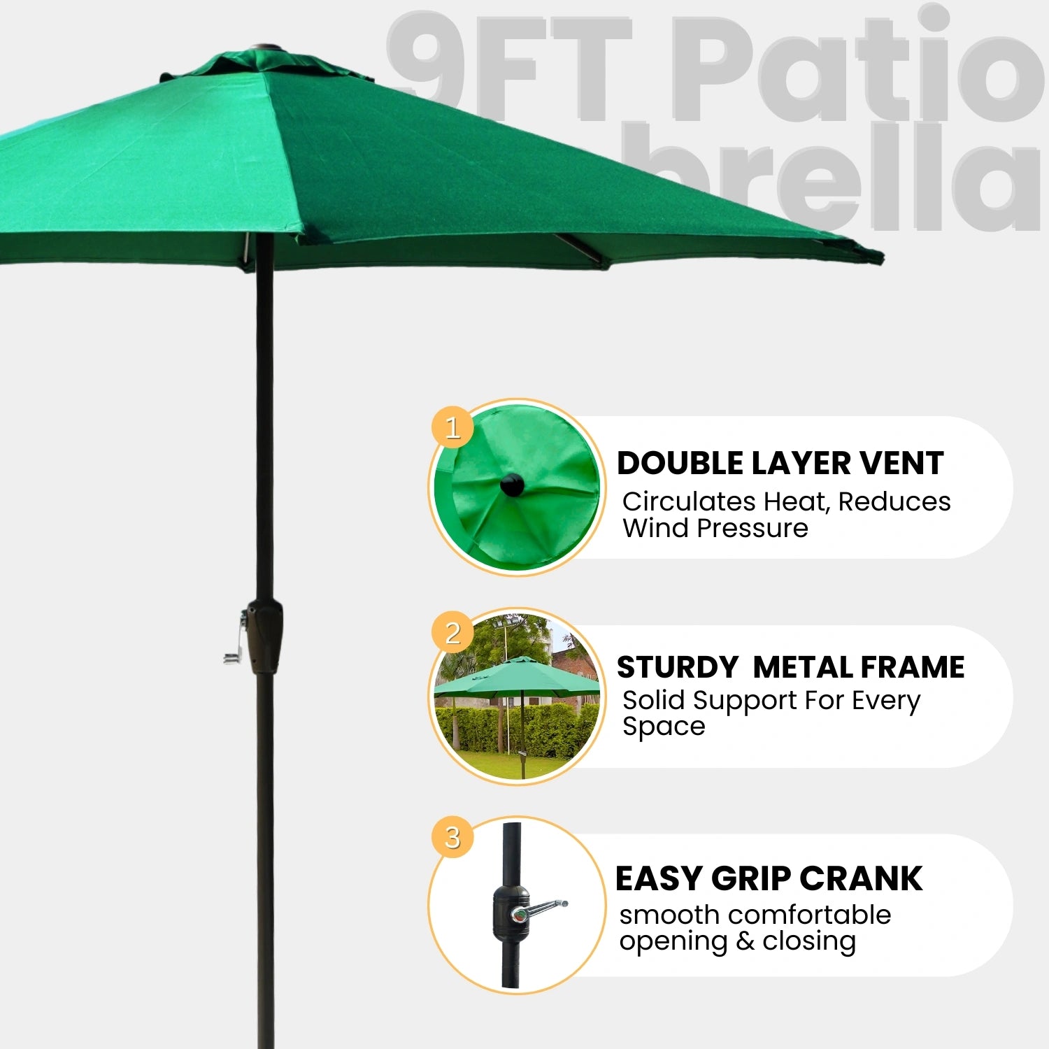 9ft Green Color Outdoor Patio Umbrella with Centre Pole
