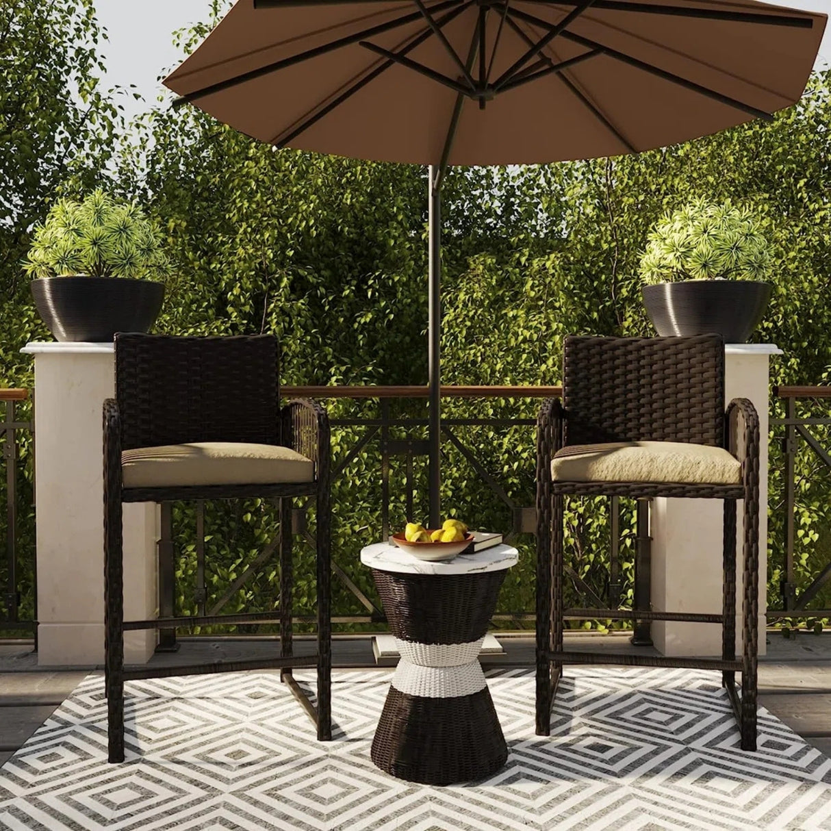 Outdoor Rattan Wicker 2-Piece Bar Chairs