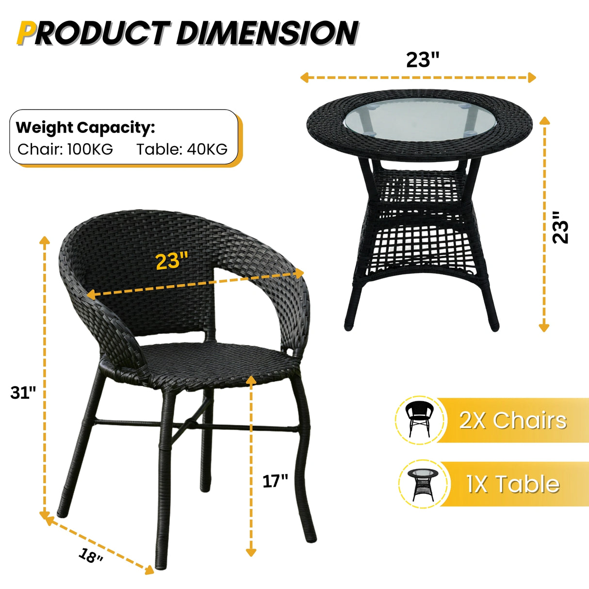 3-Piece Outdoor Rattan Wicker Patio Bistro Set
