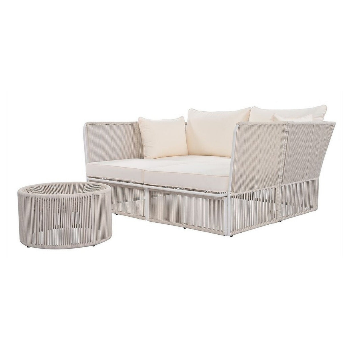 Outdoor Rope 2 Seater Patio Daybed With Side Table