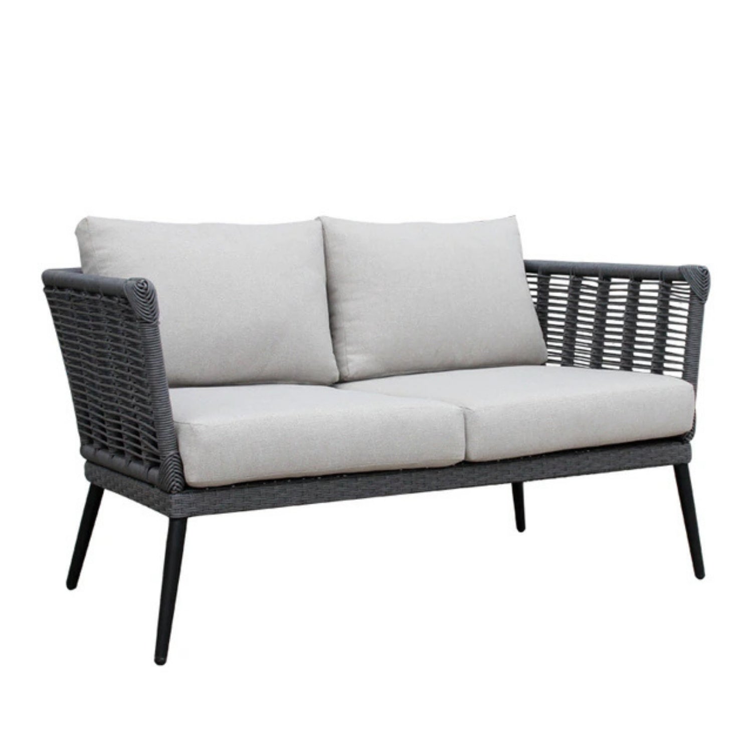 Outdoor Grey Rope 7-Seater Sofa Set With Glass Top Table