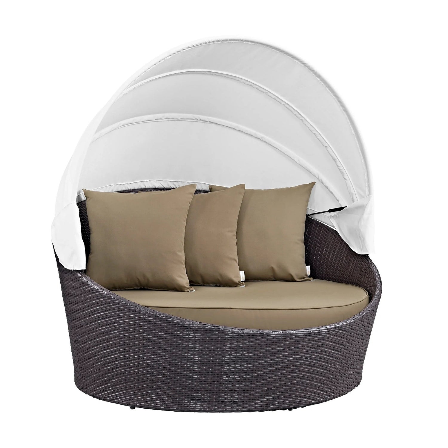 Outdoor Rattan Wicker Patio Daybed with Retractable Canopy
