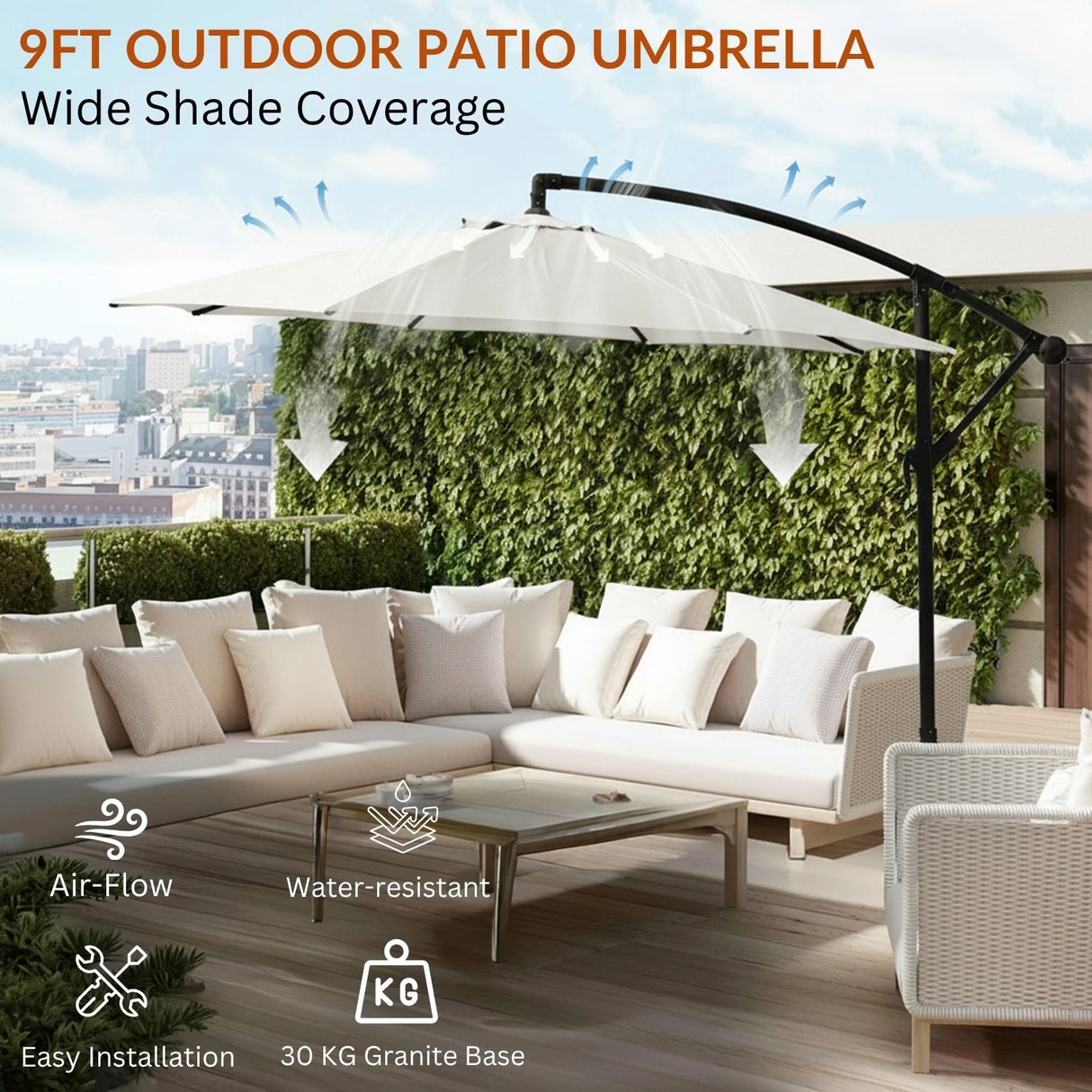 9 Ft Outdoor Offset Cantilever Patio Umbrella with Granite Base
