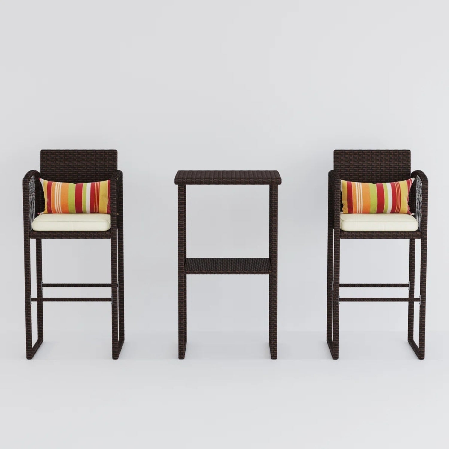 Outdoor Rattan Wicker Bar Set With 2-Tier Table