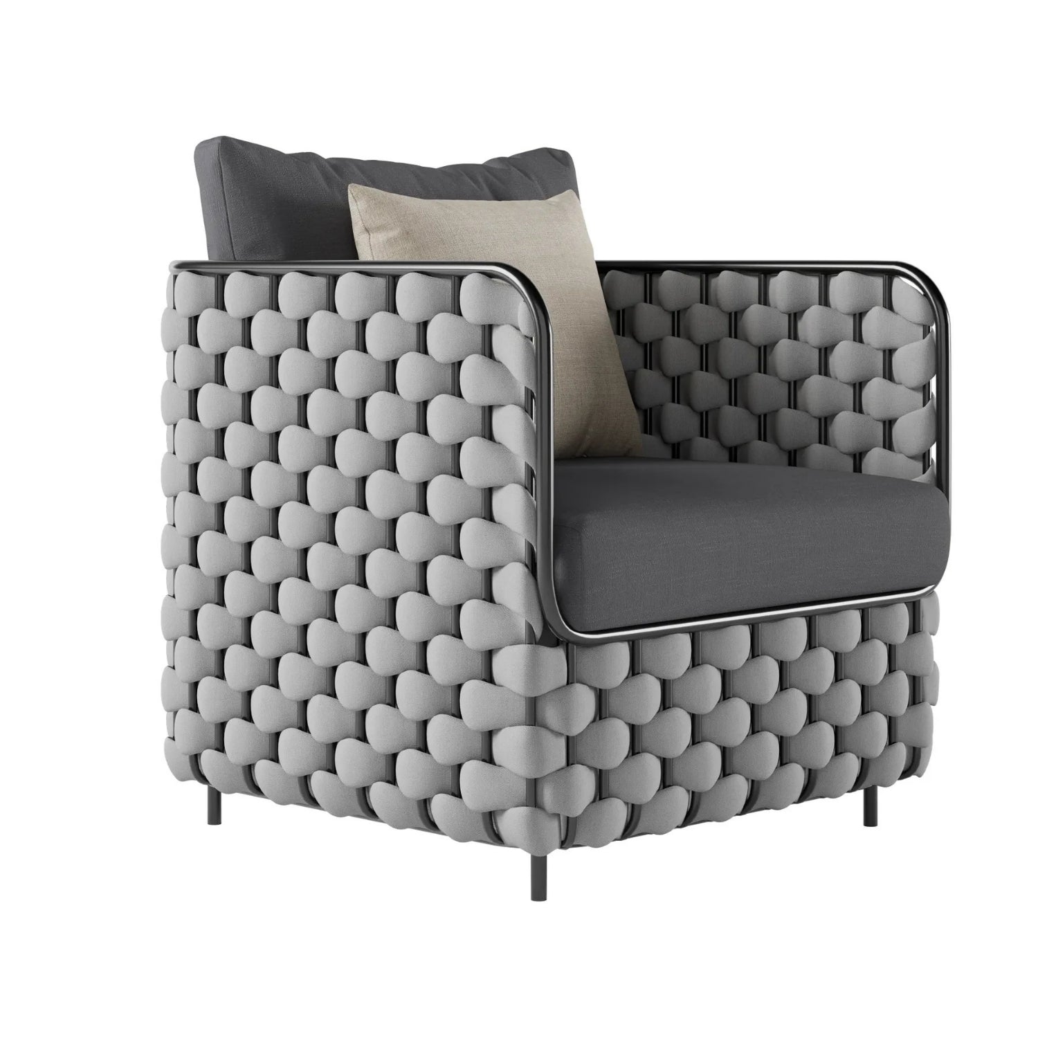 4 Piece Outdoor Rope Sofa Set with Glass Top Coffee Table (Light Grey & Dark Grey)
