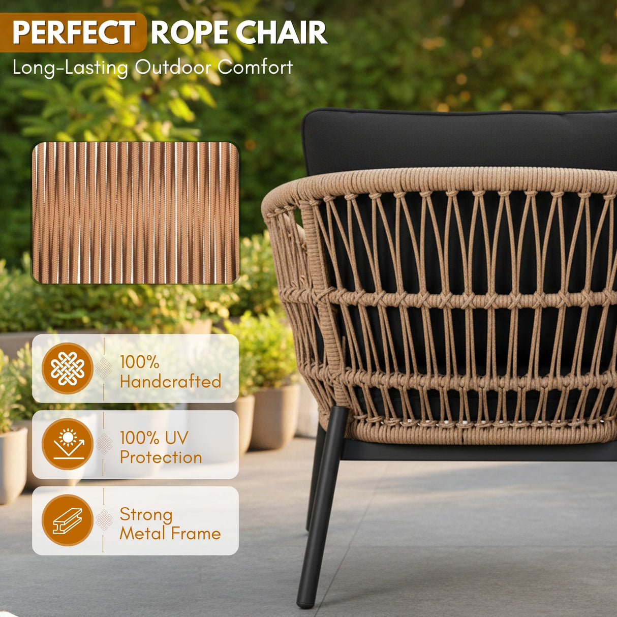 Outdoor 4 Seater Rope Conversation Sofa Set