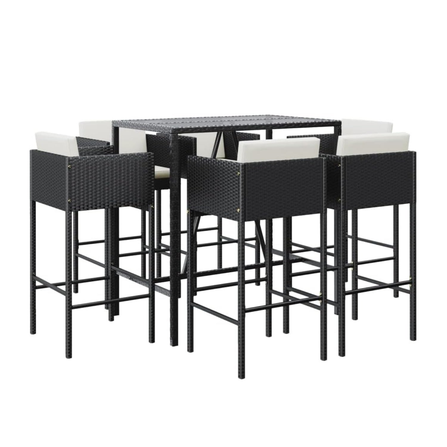 7-Piece Outdoor Rattan Wicker Bar Set with Glass Top Table