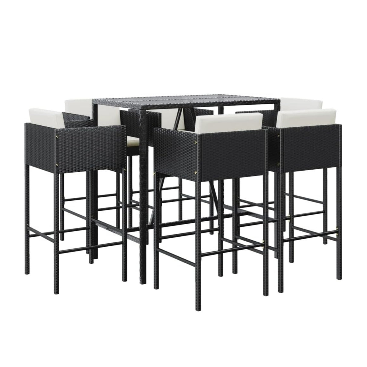 7-Piece Outdoor Rattan Wicker Bar Set without Glass Top Table