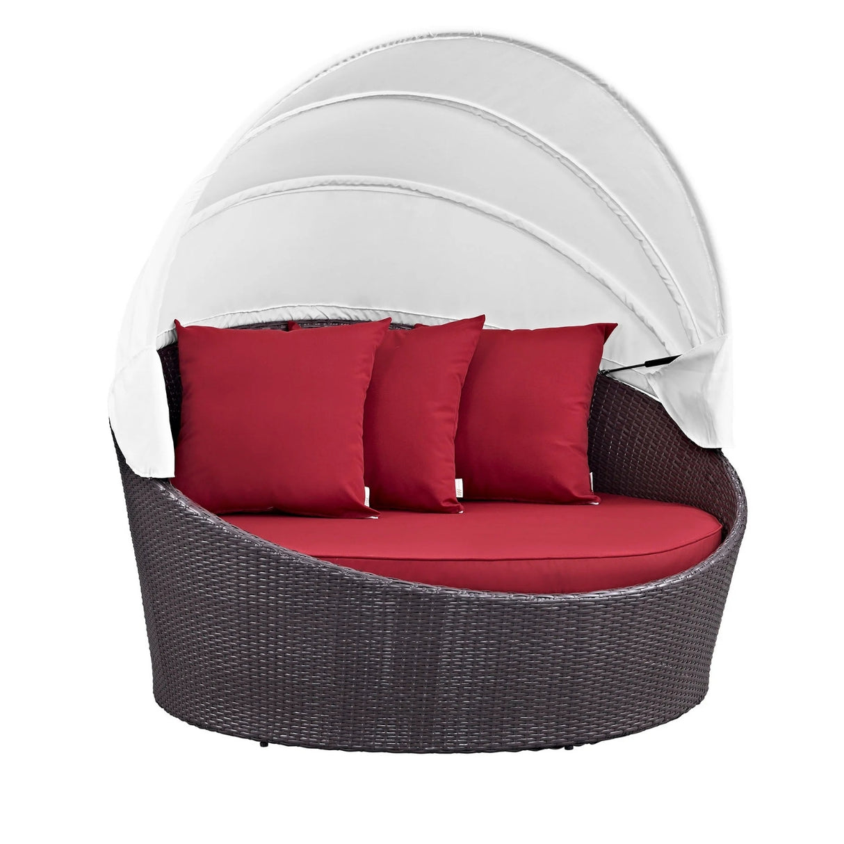 Outdoor Rattan Wicker Patio Daybed with Retractable Canopy