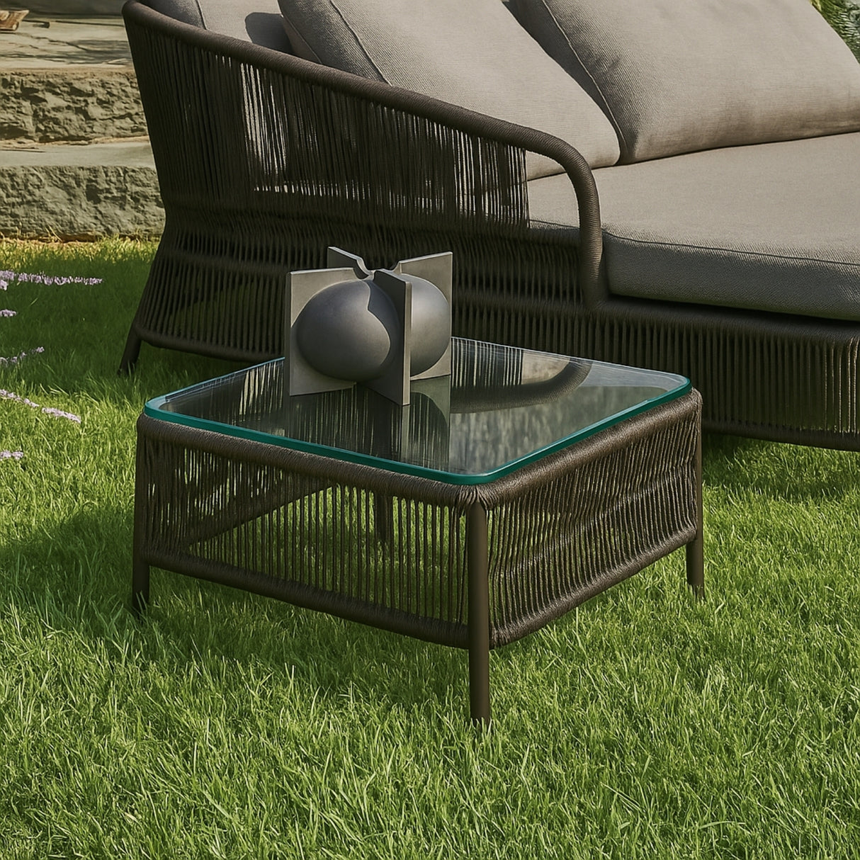 Outdoor Rope 2 Seater Patio Daybed With Side Table & Ottoman