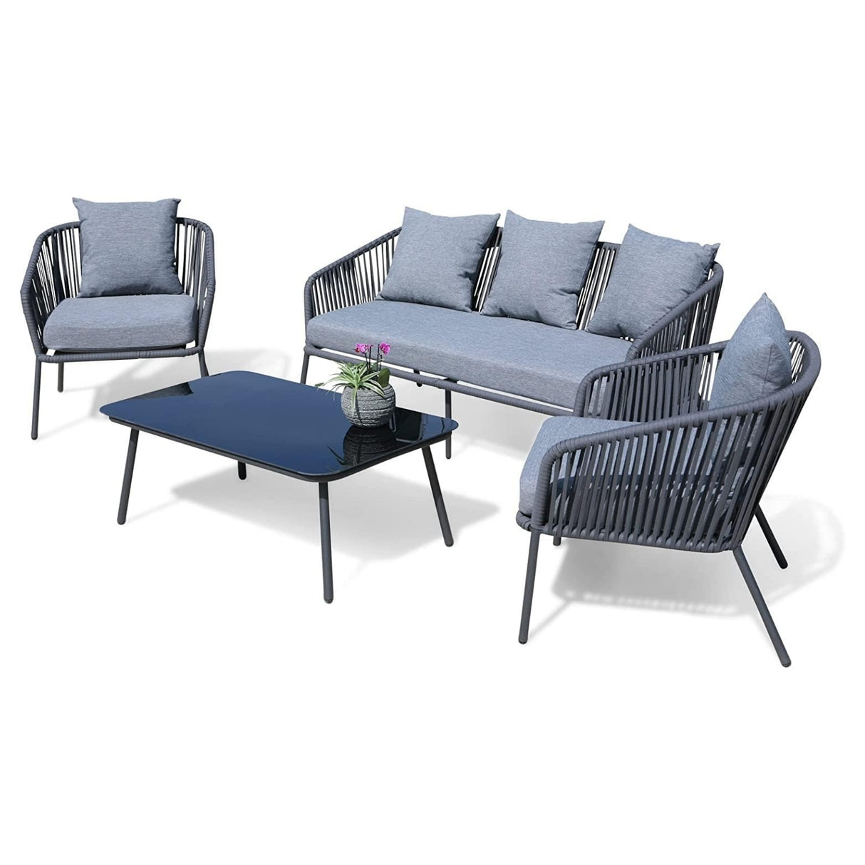 4-Piece Outdoor Rope Patio Sofa Set (Grey)