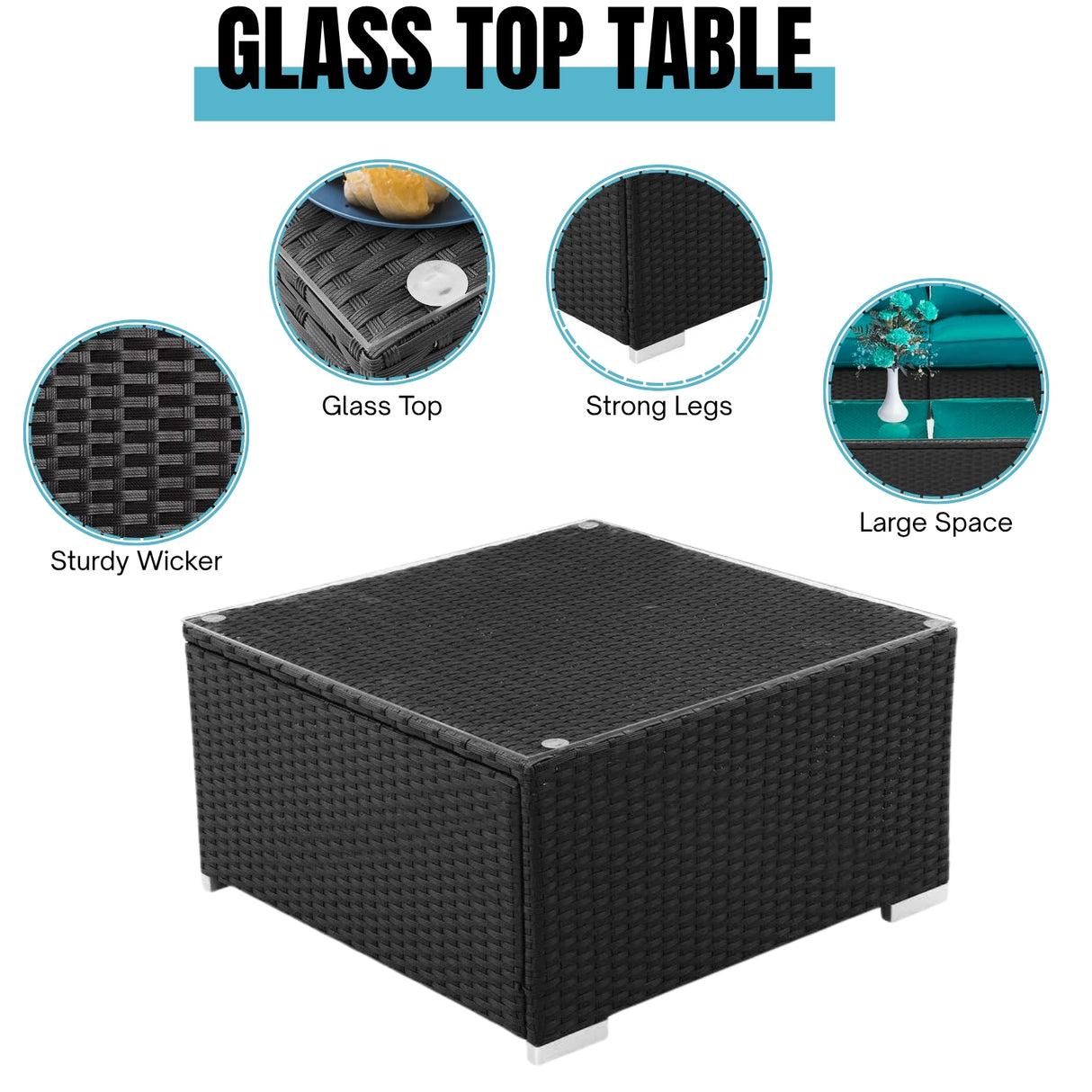 6-Piece Outdoor Conversation Set (Black & Sky-Blue)