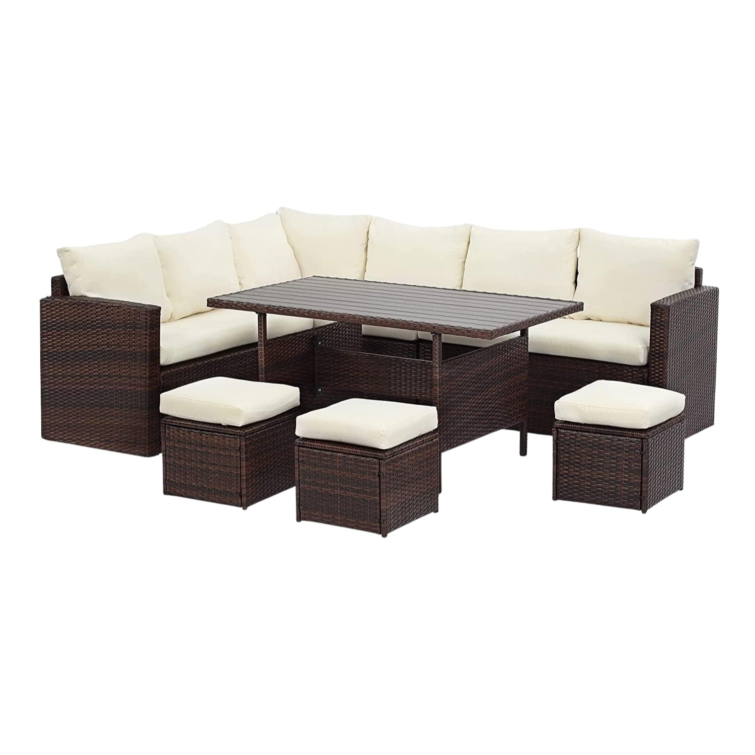6-Pieces L-Shape Patio Rattan Dining Set