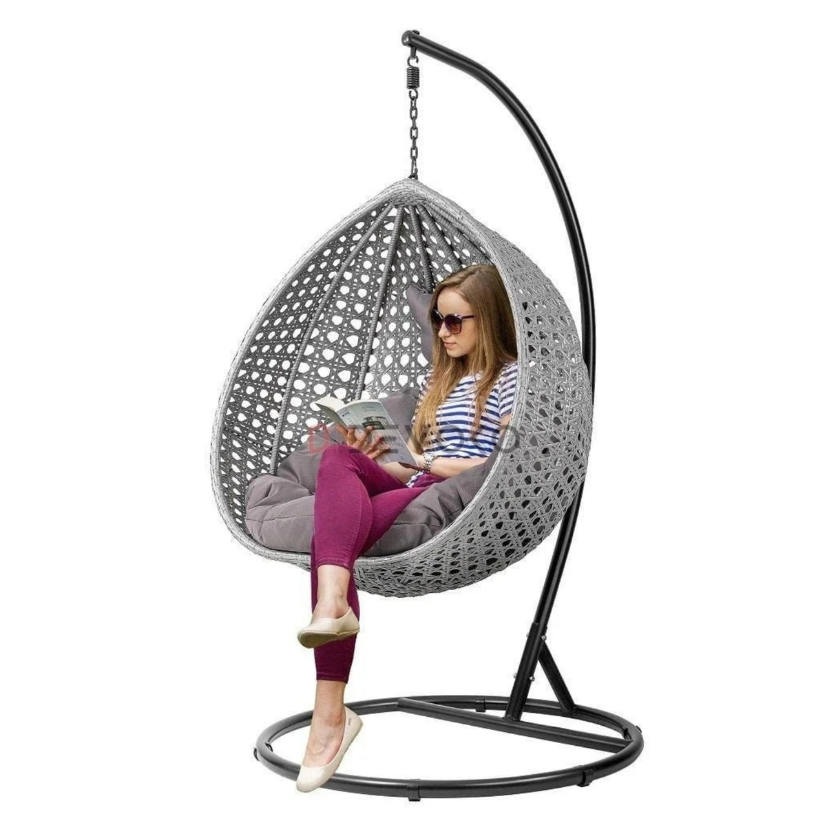 Single Seater Rattan & Wicker Swing (Grey)