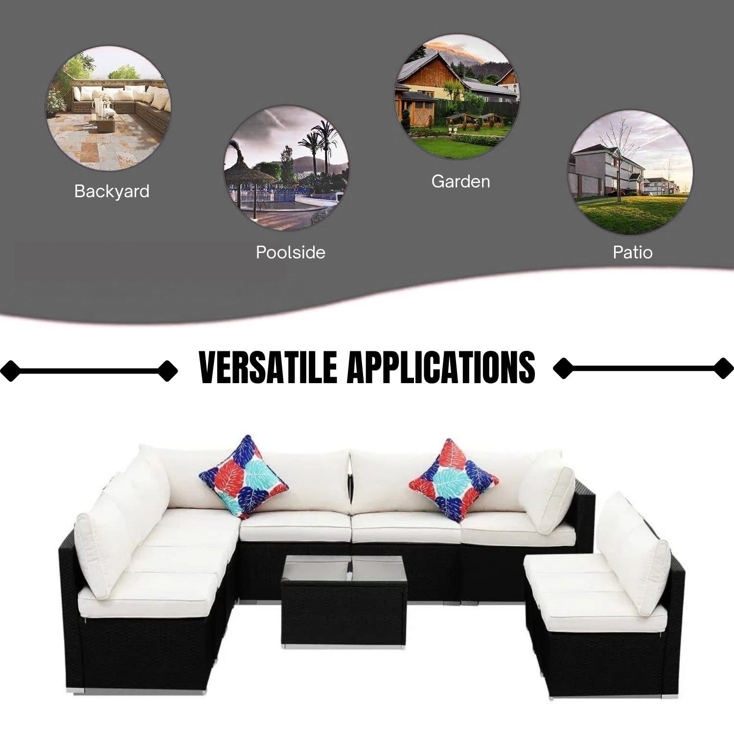 Outdoor Garden Conversation Sofa Set (Black/Off-White)