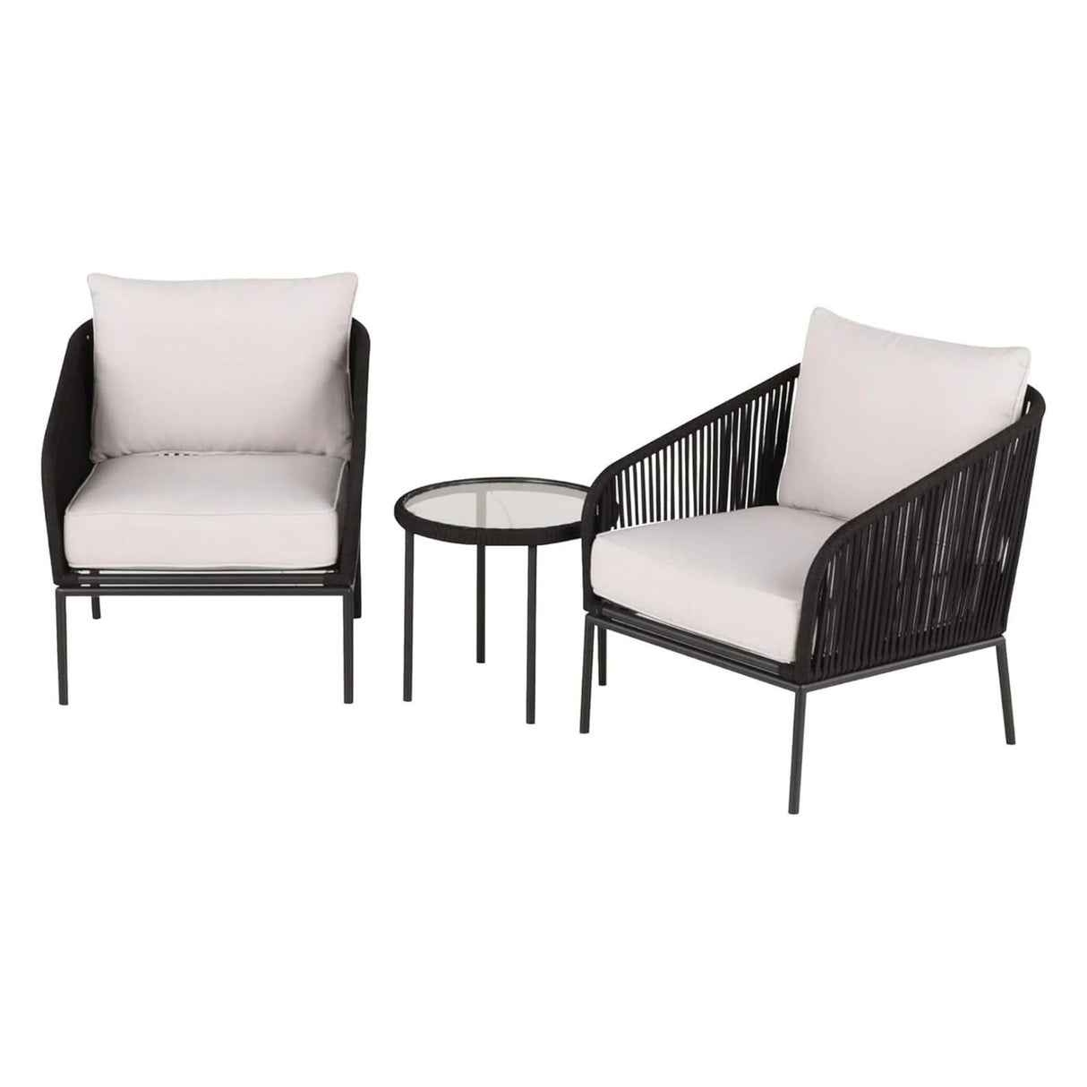 3 Piece Outdoor Rope Bistro Set (Black & White)