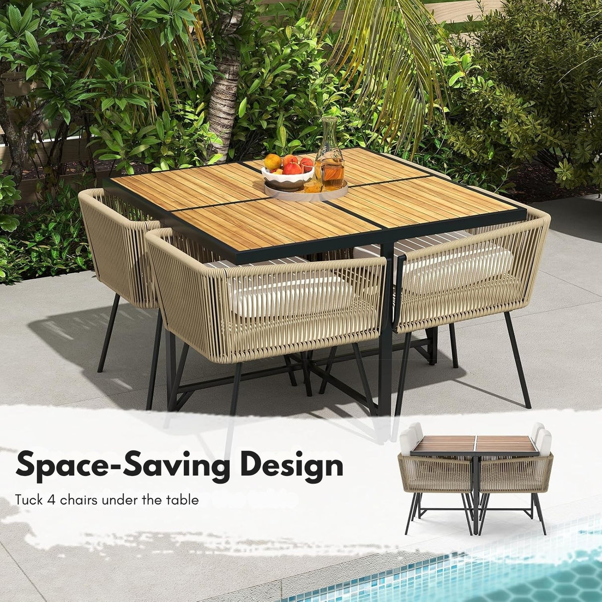 5-Piece Outdoor Patio Dining Set with Square Wood Tabletop