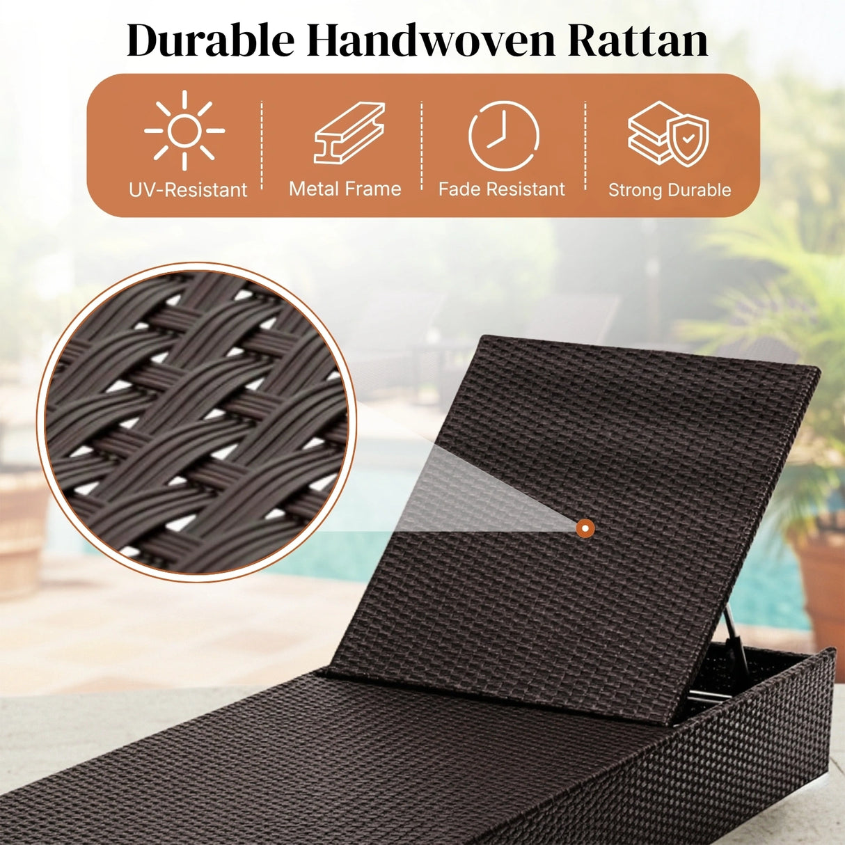 Outdoor All-Weather Rattan Wicker Lounger (Dark Brown & Cream)