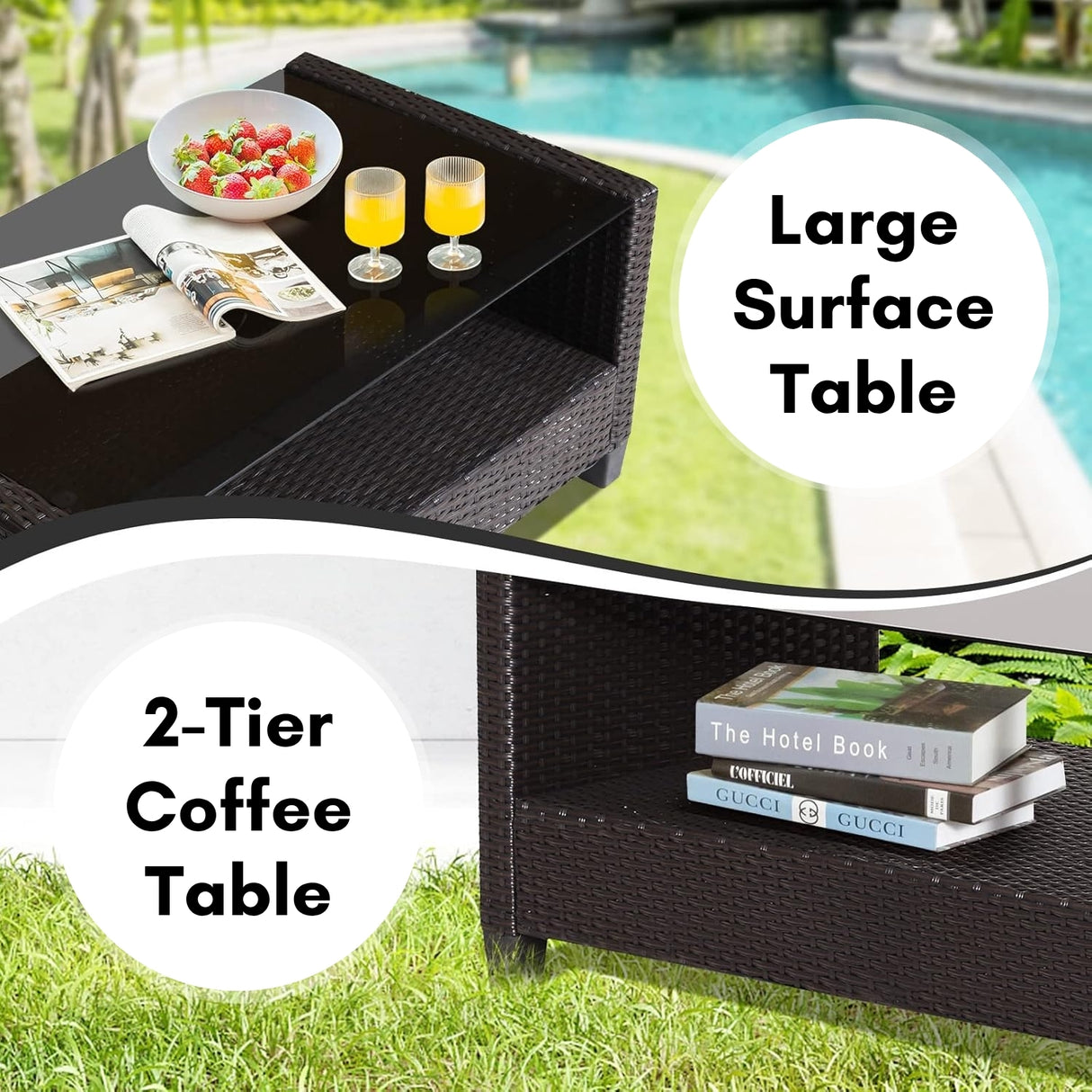 Outdoor 5 Piece HDPE Wicker Conversation Sofa Set